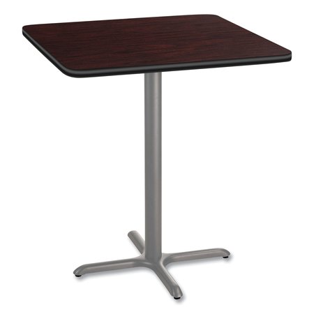 NATIONAL PUBLIC SEATING Cafe Table, 36w x 36d x 42h, Square Top/X-Base, Mahogany Top, Gray Base CG33636XB1MY